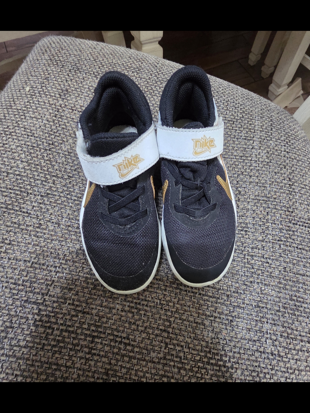 Nike Kids Black and White Sneakers with Gold Logo